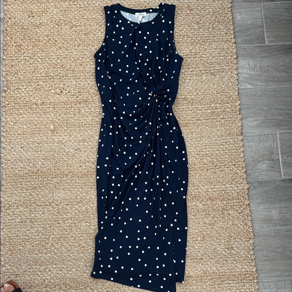 Navy Blue Polka Dot Dress, size L